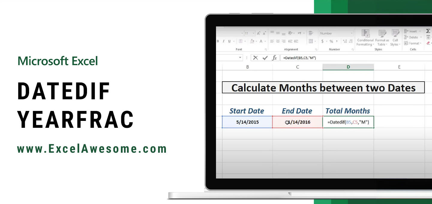 number of months between two dates excel