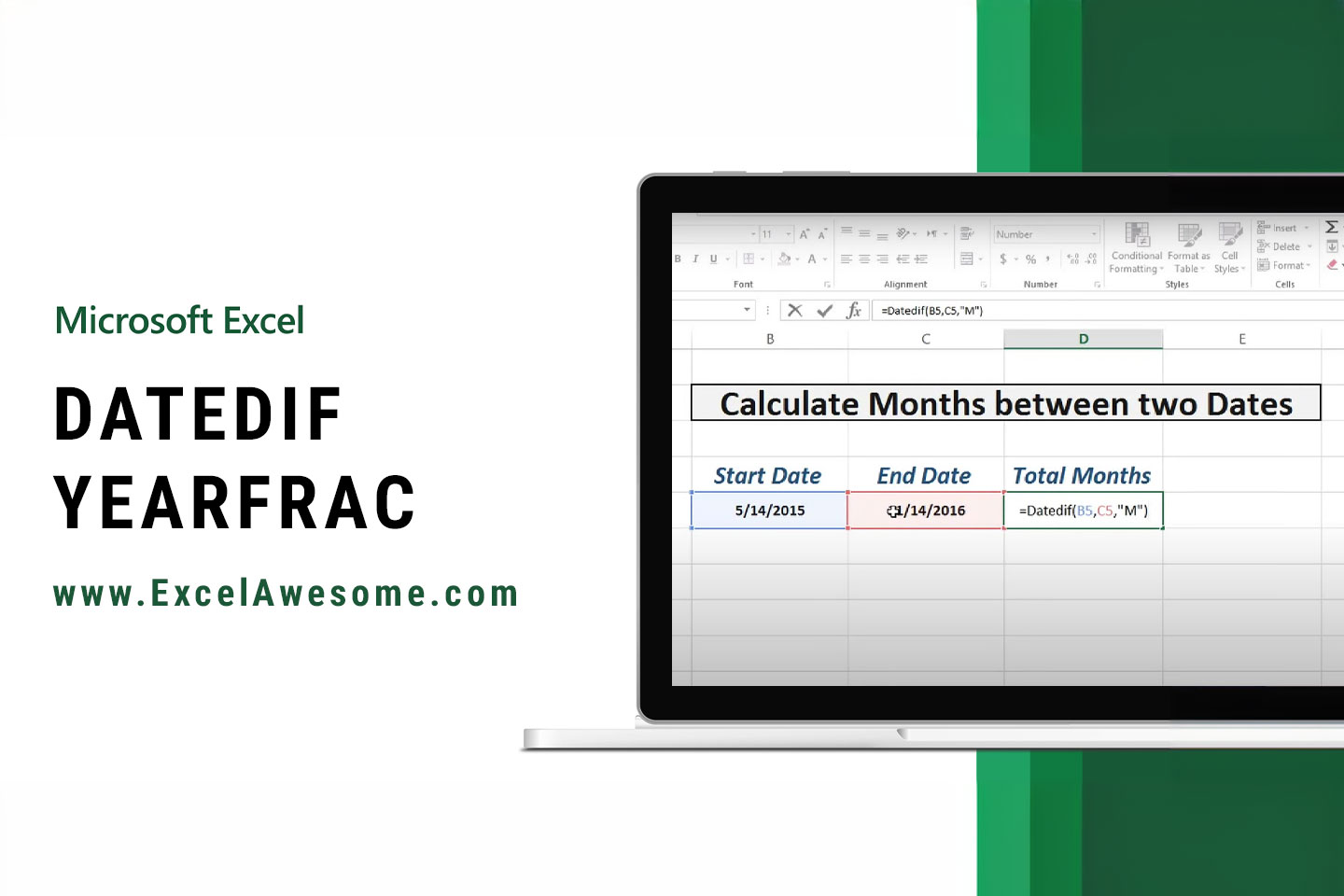 formula to calculate number of months between two dates in excel